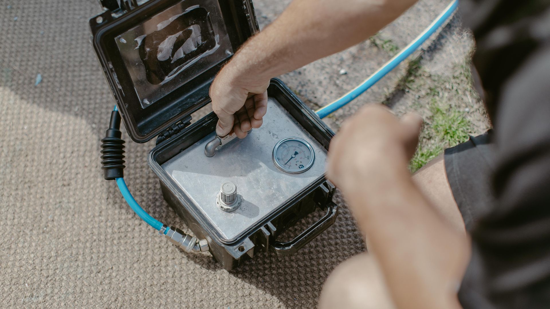 Pressure testing equipment used on a pipe relining job
