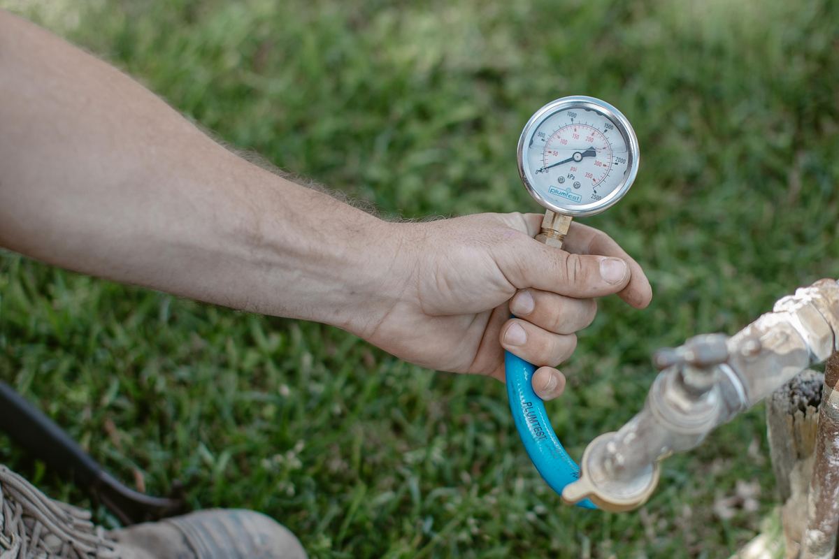 Pressure gauge on a water service during testing